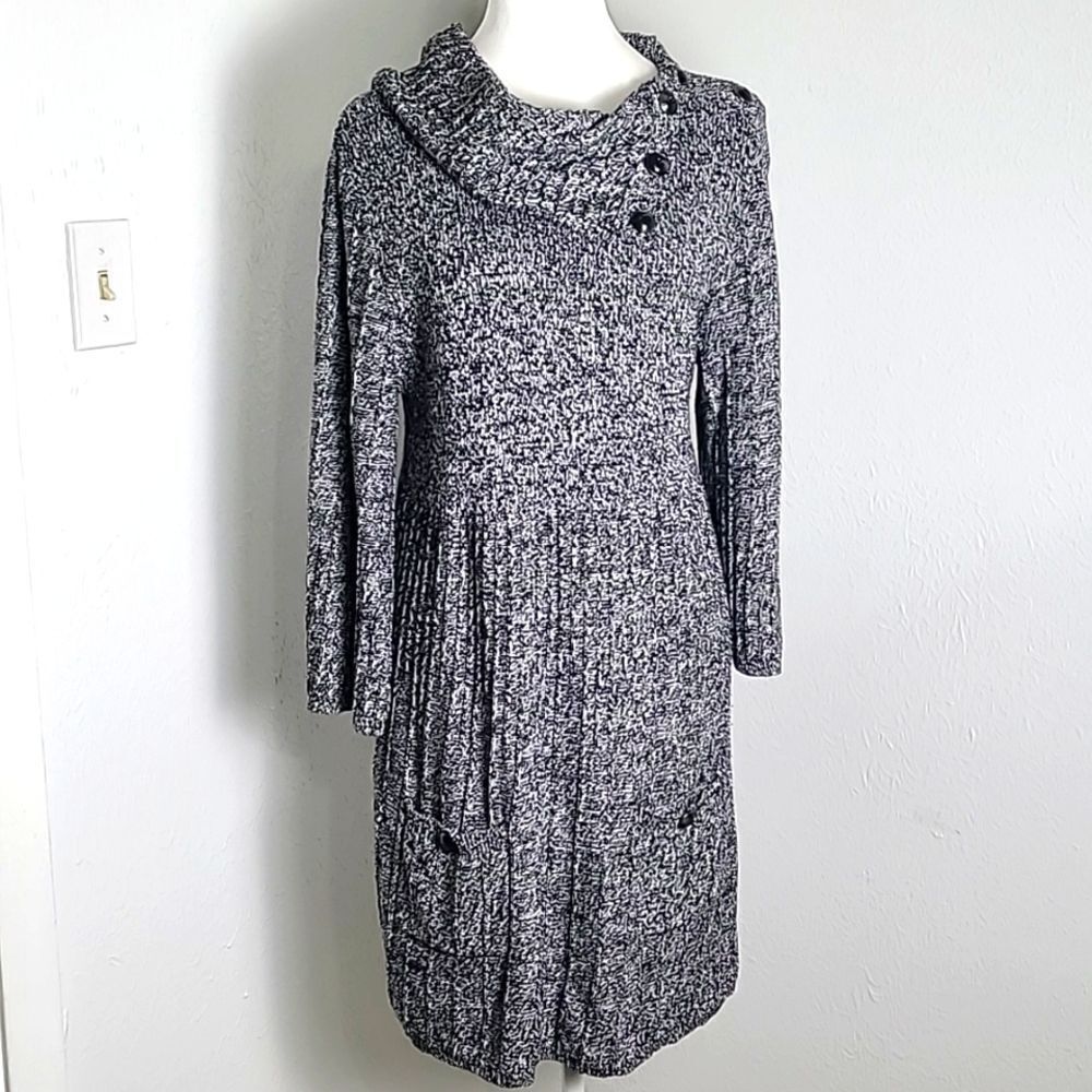 Style&Co Black & White Tweed Sweater Dress, Aysemetrical Cowl Neck, Size XL